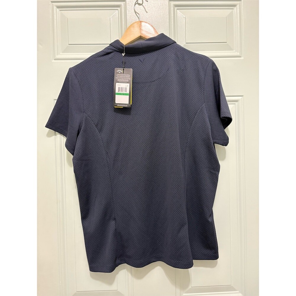 Callaway Womens Polo Shirt Size L Navy Blue Geometric Huntington Ingalls - Picture 6 of 8